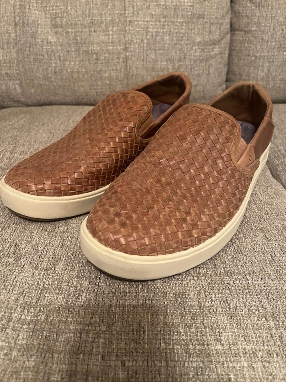 OluKai Men's Woven Slip-On Shoes - Brown with White Sole
